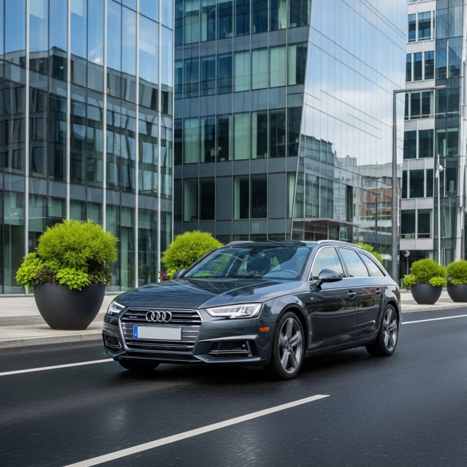 audi-a4-diesel-demerits 大都市の街中を走る、グレーのアウディA4アバントの画像