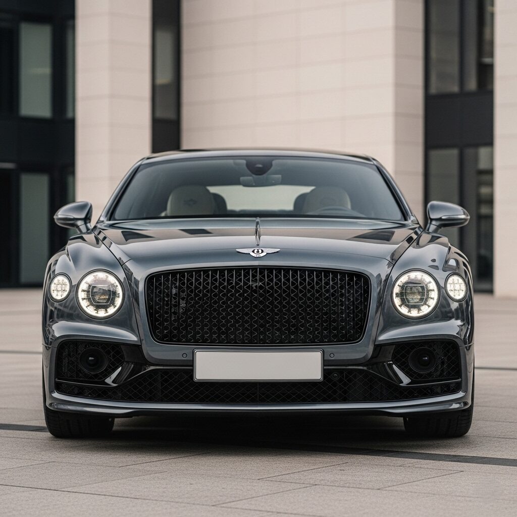 bentley-manufacturing-process-rarity 都会の洗練された建物に停まっている、ベントレーの正面の画像
