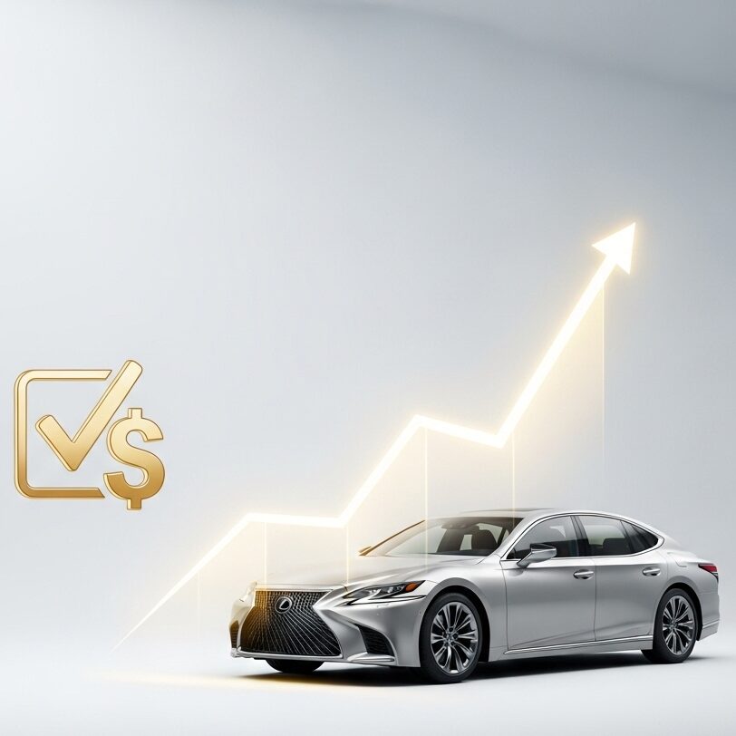lexus-tire-shop-guide 洗練された白いスタジオに駐車されているシルバーのレクサス LSセダンの画像