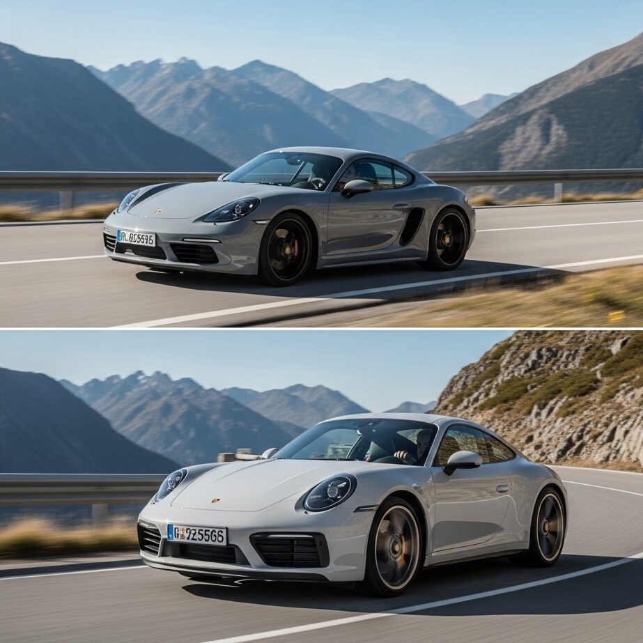 porsche-718-or-911-driving-purity 山道を走る白いポルシェ