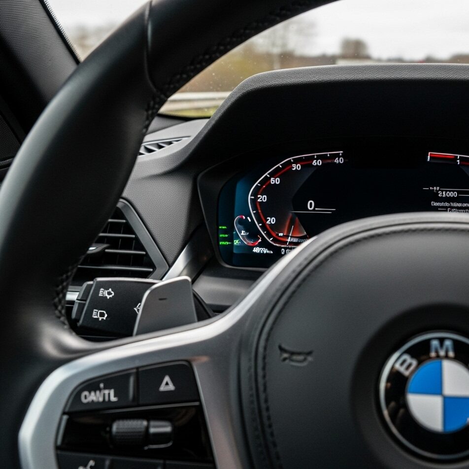 why-bmw-left-turn-signal BMWの運転席から見た左側のウインカーレバーを写した画像