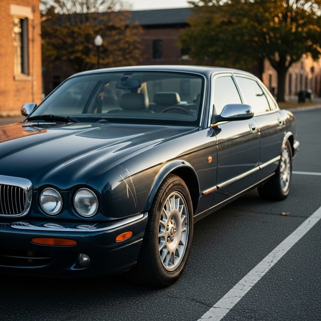 why-used-jaguar-is-cheap-resale-value 少し使い古されたような、駐車場に停まっている古いジャガーの画像